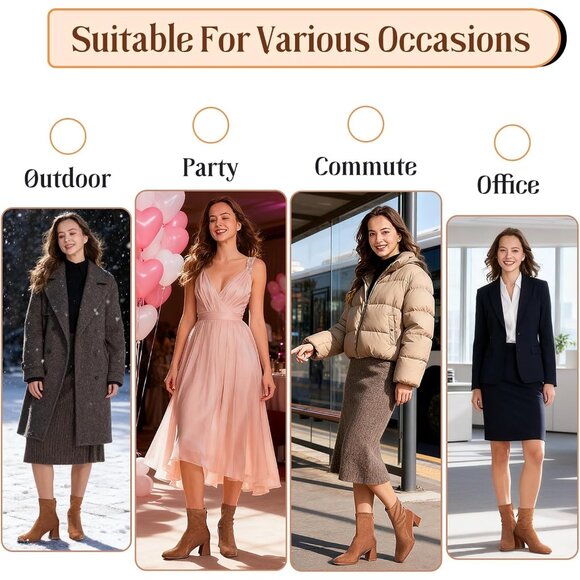 Women's Chestnut Square Toe Low Block Heel Chelsea Back Zipper Mid Calf Booties - Picture 6 of 6